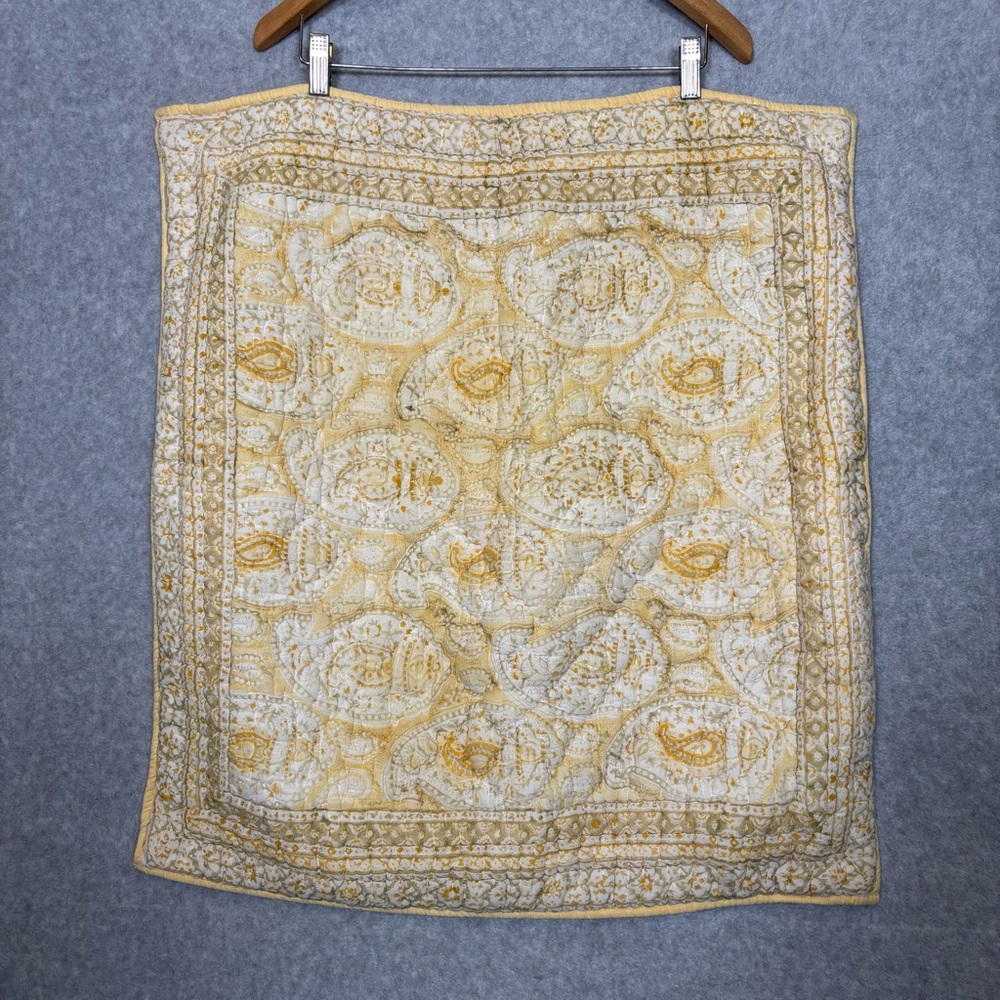 Pottery Barn Outlet Euro Sham (24x26) Butter Yellow/White Paisley Pattern